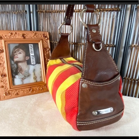 Miu Miu Handbags - Miu Miu Shoulder Bag, Striped Canvas & Leather!